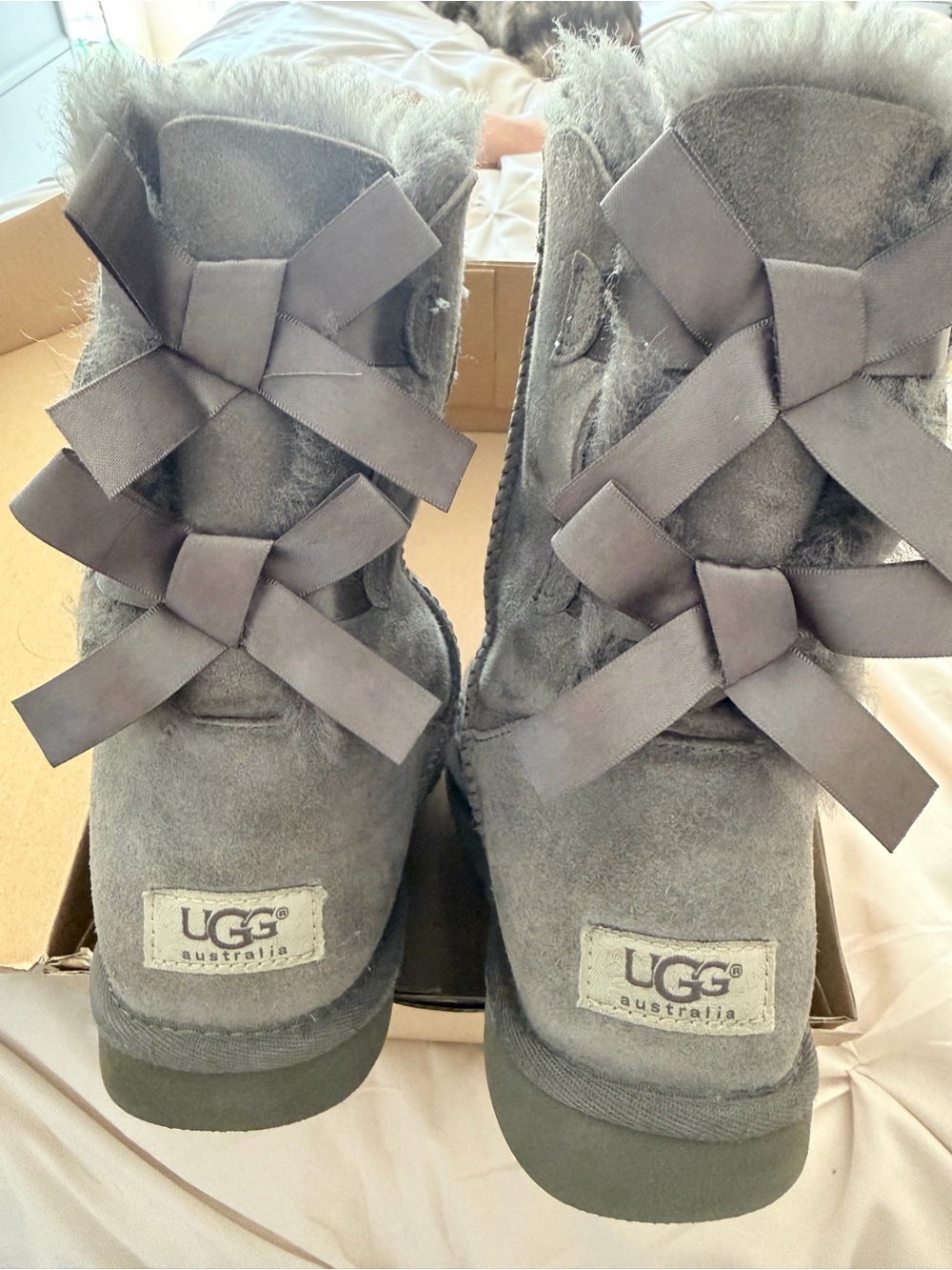 UGG Gray Suede Bow-Back Winter Boots w/ Box